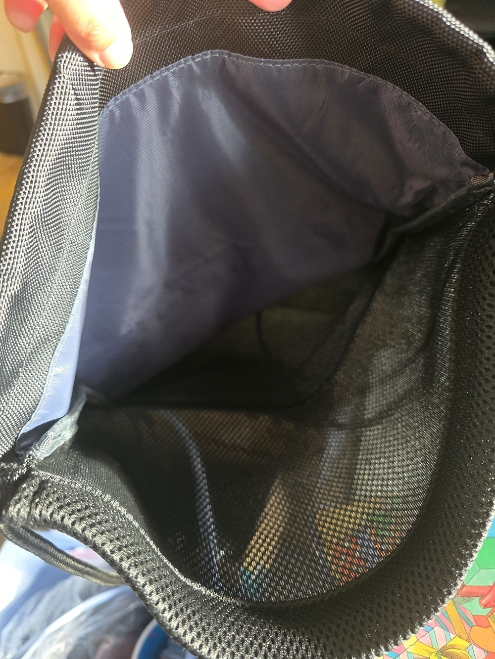Black Drawstring Backpack with Front Zip Pocket - Picture 7 of 7